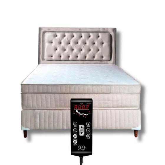 Colchão Massageador Com Controle Operacional + Base Box Bipartida + Cabeceira Queen Bege Claro - ALLMAG